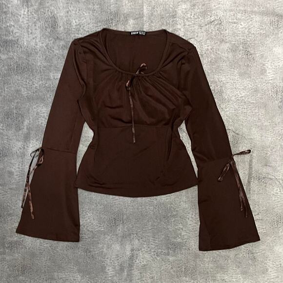 Adorable flared brown womens top - Picture 2 of 8